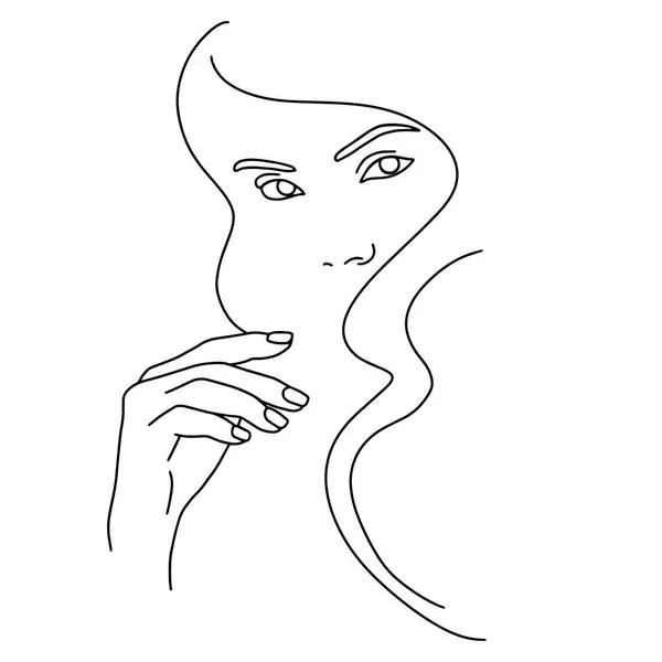Desenho Linha Arte Facial Feminino Abstrato Retrato Beleza Moda Mulher — Vetor de Stock