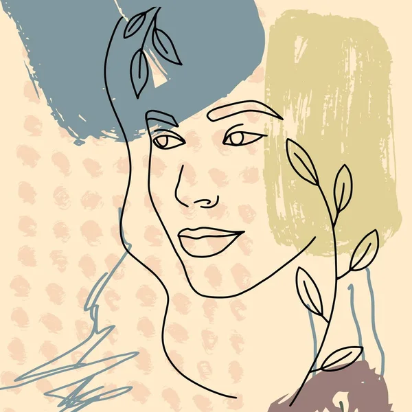 Abstrakte Face Art Linienzeichnung Frauenmodeporträt Handskizze Minimales Plakat Modernes Trendiges — Stockvektor