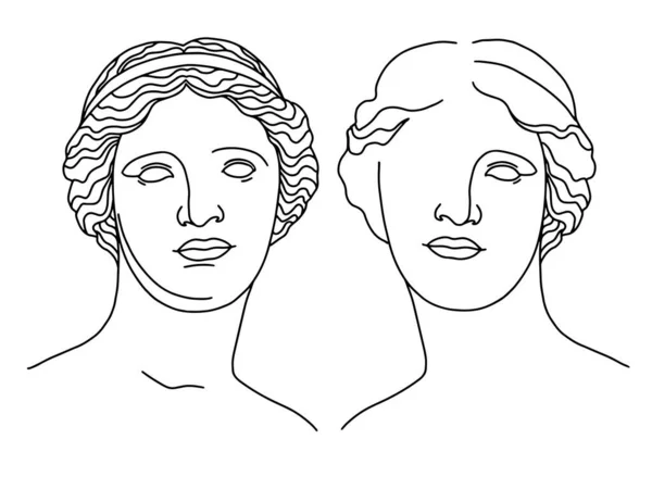 经典雕塑 矢量手绘图解阿佛洛狄忒 维纳斯 米洛头像在前面 线条艺术 — 图库矢量图片