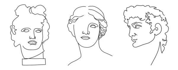 Set Ancient Antique Sculpture Venus Aphrodite David Apollo Statue Head — Stock Vector