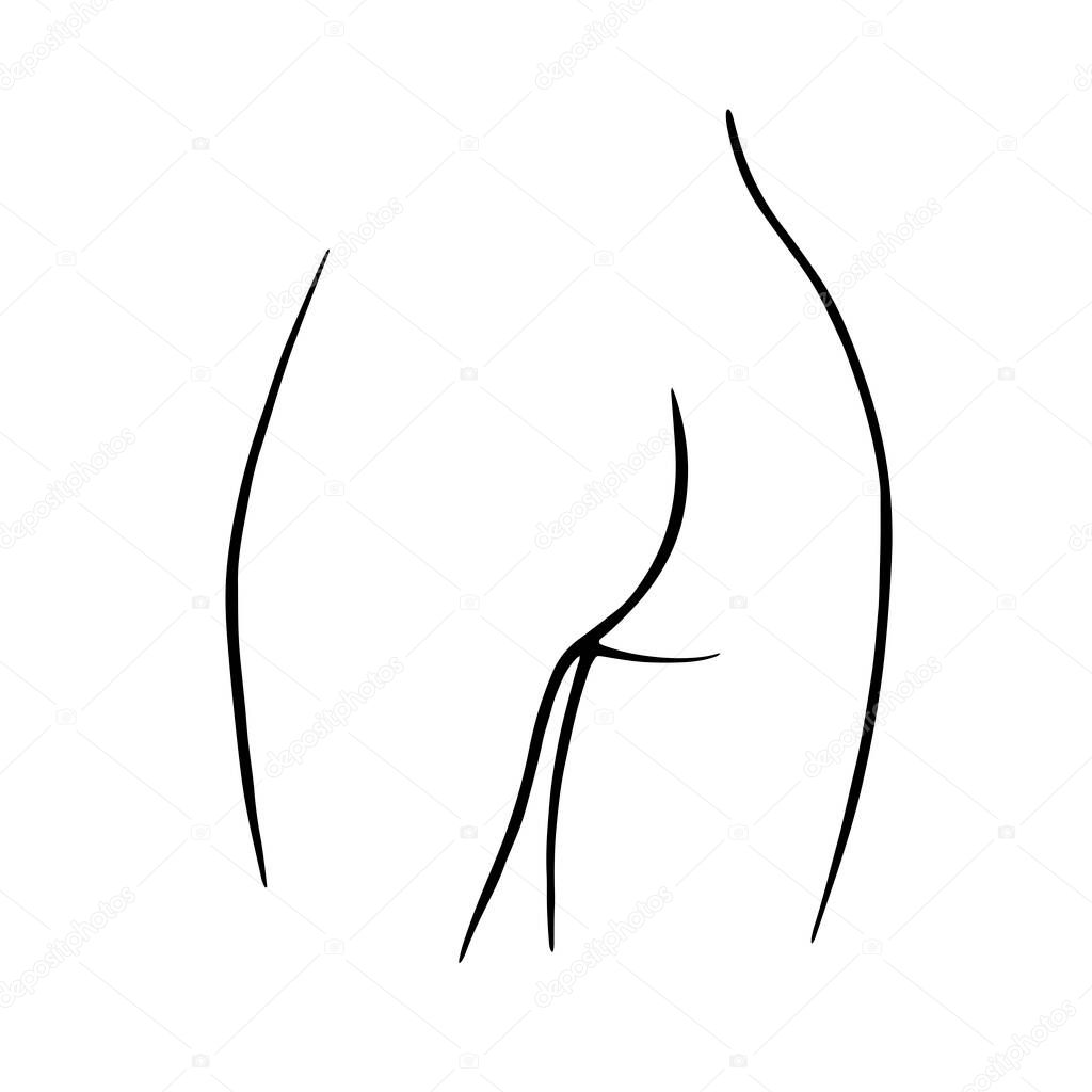 Outline of a young girl. Stylized slim body, frost art, black and white vector illustration. The contour of a slender figure. Female figure back view