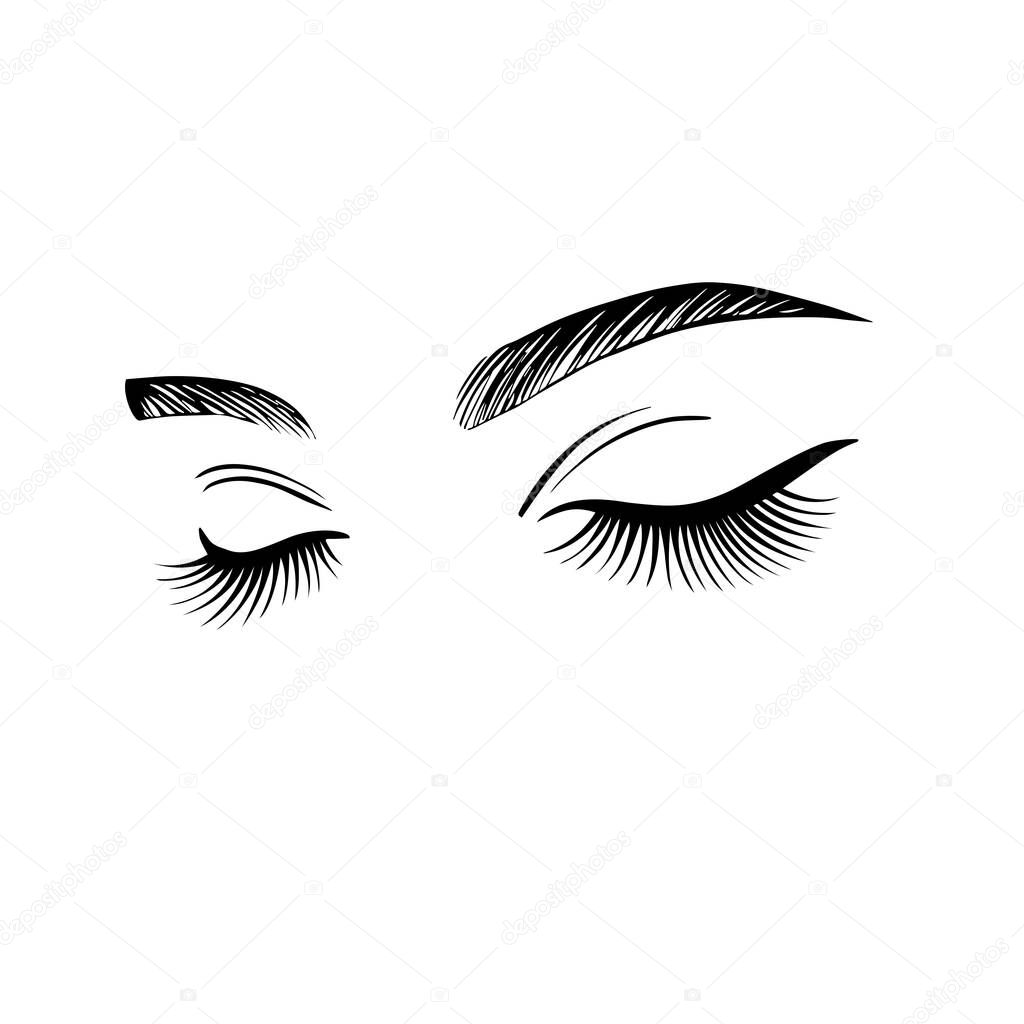 Beautiful black eyelashes. Woman's eyes closed. Long natural eyelashes vector illustration