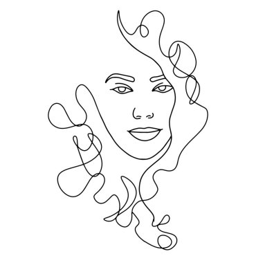 Portre minimalisti. Modern moda kadın yüzü. Logo, amblem şablonu için minimal çizgi tarzında güzel kadınlar. Modern baskı. - Güzellik salonu.