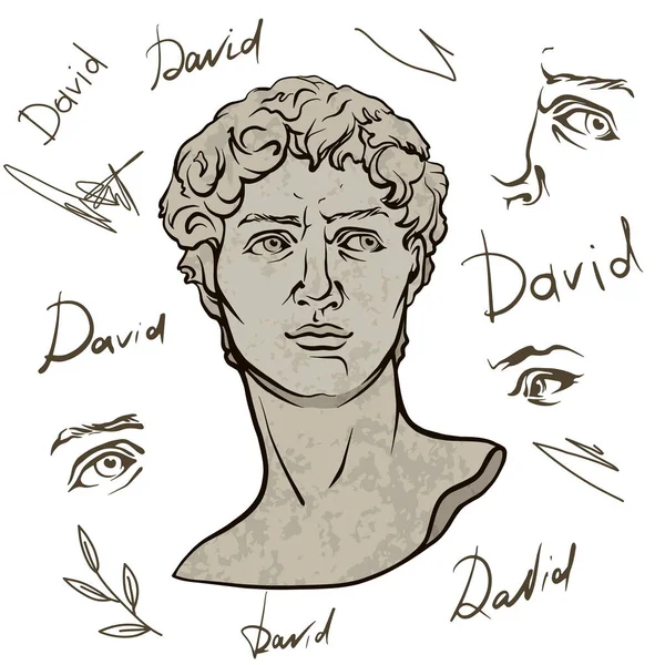 Antik Heykel Başı Çizimi Heyecan Çağının Sanat Eseri David Kafasının — Stok Vektör