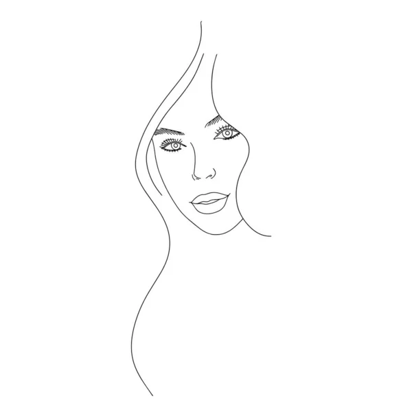 Portrait Minimalist Modern Fashion Linear Wajah Perempuan Wanita Cantik Dalam - Stok Vektor