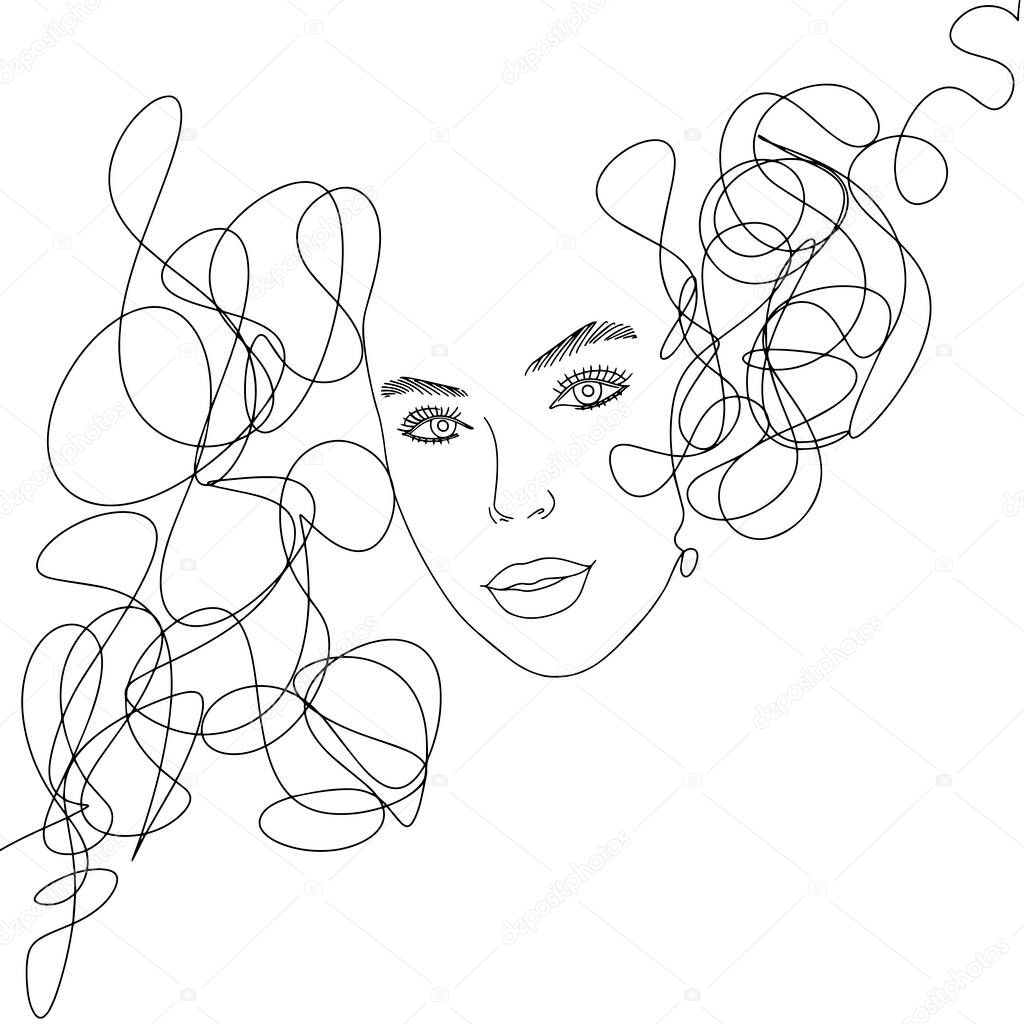 Portrait minimalist.Modern fashion linear female face. Beautiful women in minimal line style for logo, emblem template. Modern print. .Beauty salon