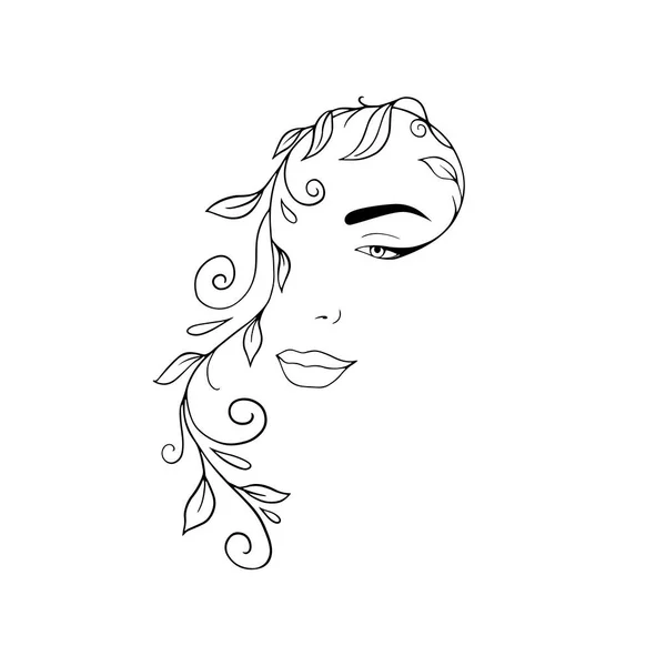 Portre Minimalisti Modern Moda Çizgisel Kadın Yüzü Logo Amblem Şablonu — Stok Vektör