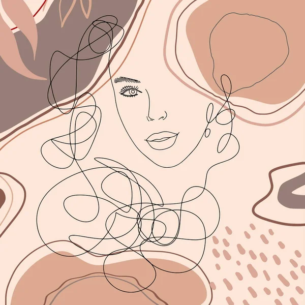 Абстрактный Женский Портрет Современном Линейном Минималистическом Стиле Ручное Рисование Лиц — стоковый вектор