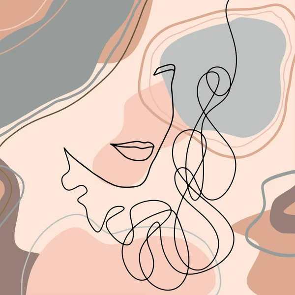 Retrato Abstracto Mujer Estilo Minimalista Lineal Moderno Rostros Dibujados Mano — Vector de stock