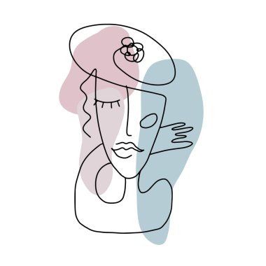 çizgi soyut yüz çiziyor. Kübizm, sürrealizm, modern sanat. Modern moda elementler beyaz arka planda izole edildi. Kadınların el çizimi vektör illüstrasyonu