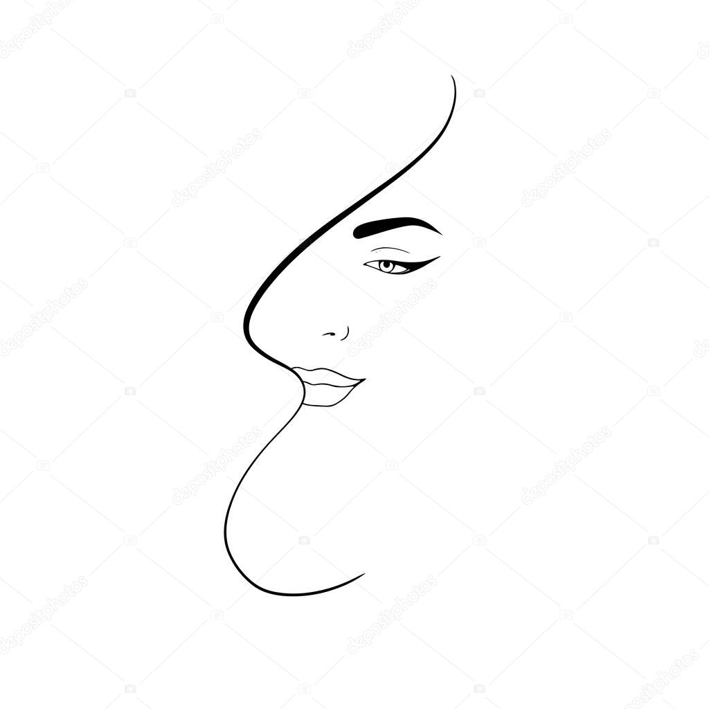 Portrait minimalist. Modern fashion linear female face. Beautiful women in minimal line style for logo, emblem template. Modern print. .Beauty salon