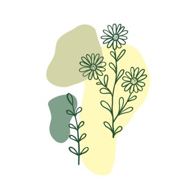 Soyut çiçekler çizen vektör kümesi. Yaratıcı logo, simge veya amblem için el çizimi modern minimalist tasarım