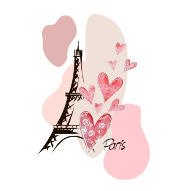 Eyfel Kulesi, vektör illüstrasyonu ile romantik bir geçmiş