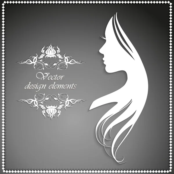 Silhuetten av en tjej med långt hår och vackra mönster Royaltyfria illustrationer