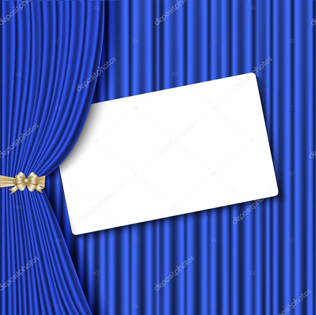 theater curtain with blank card