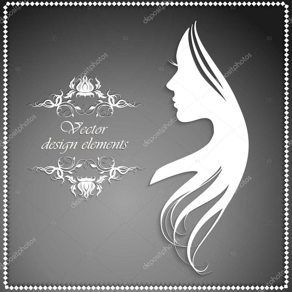 silhouette of a girl with long hair and beautiful pattern