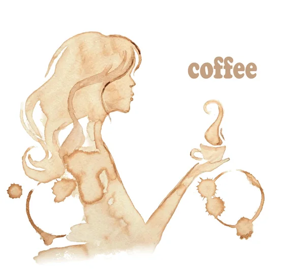 Chica sosteniendo una taza de café, vector — Vector de stock