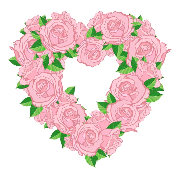 Hjärta av rosor på vit bakgrund — Stock vektor