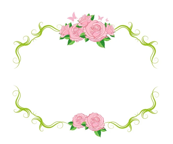 ピンクのバラとビンテージ フレーム — ストックベクタ