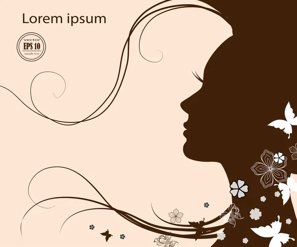 Silhouette of a young woman with long hair — Stock Vector