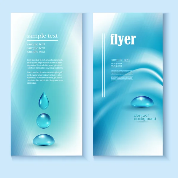 Flyer template with a blue background and the drops of pure water — Stock Vector