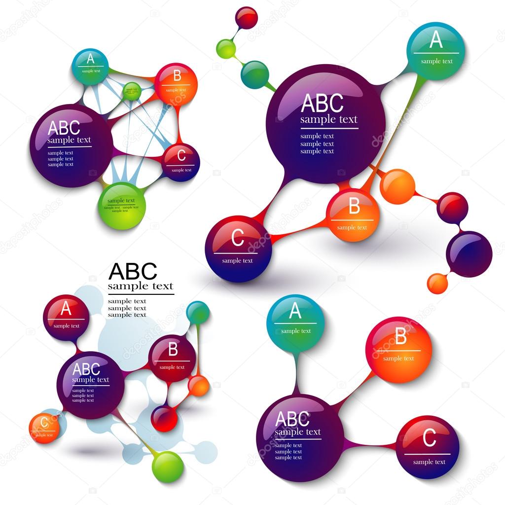 set of models of molecules infographics