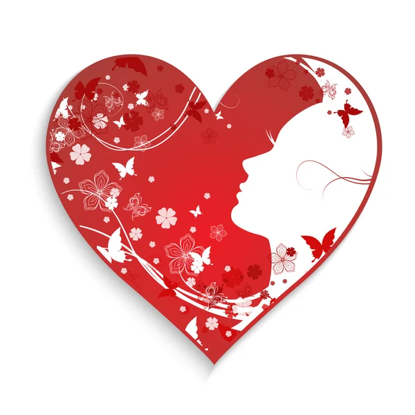 Hermosos corazones con una silueta femenina — Archivo Imágenes Vectoriales