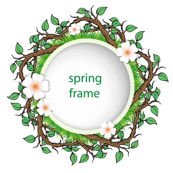 Spring frame with grass and leaves — Stock Vector