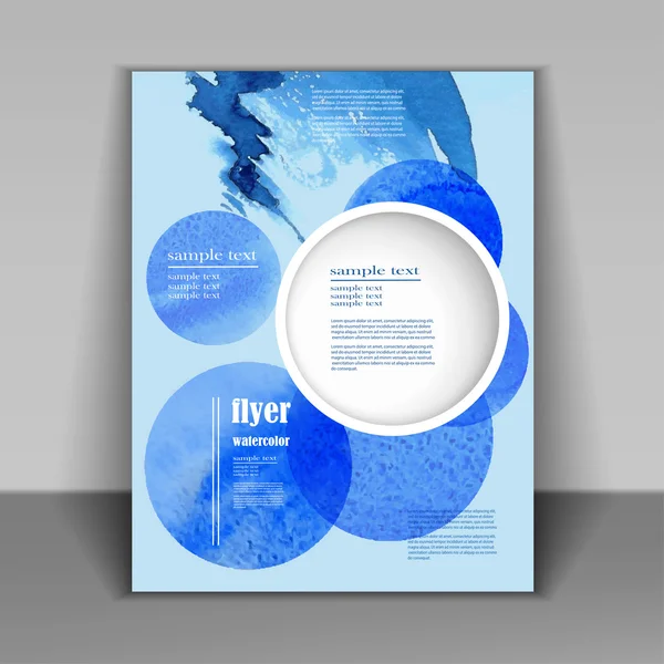 Brožura s modrými skvrnami akvarel — Stockový vektor