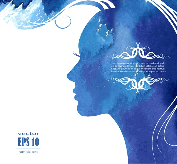 watercolor silhouette of a girl with hair style