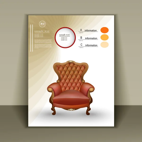 Design booklet with a luxurious chair for furniture store — Stock Vector