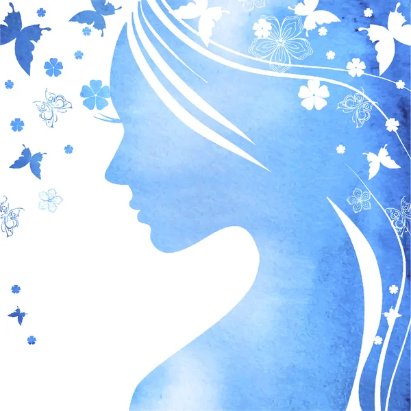 Jeune fille visage silhouette dans le profil — Image vectorielle