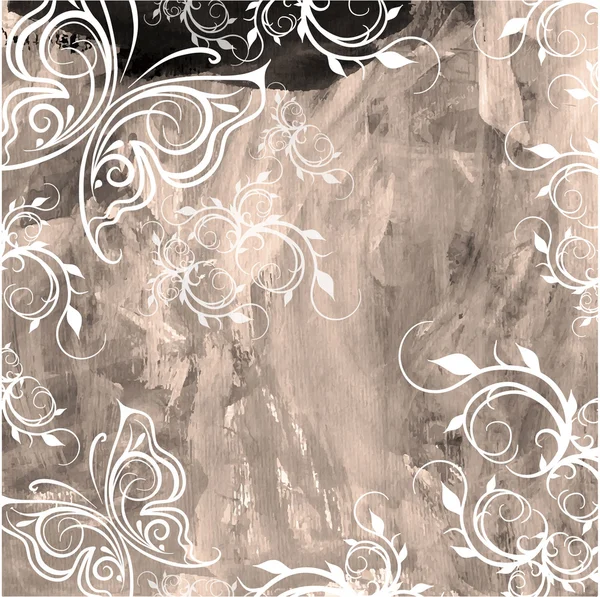 Antiguo fondo grunge acuarela con patrón floral — Vector de stock