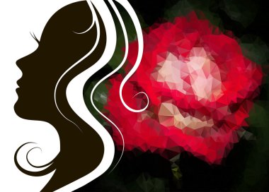 bir gül ile genç bir kadın silüeti