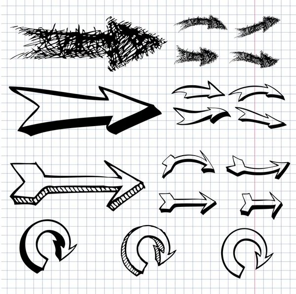 Vector dibujado a mano flechas iconos conjunto — Vector de stock