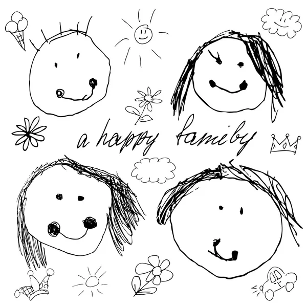 Glückliche Familie kritzelt echtes Kind — Stockvektor