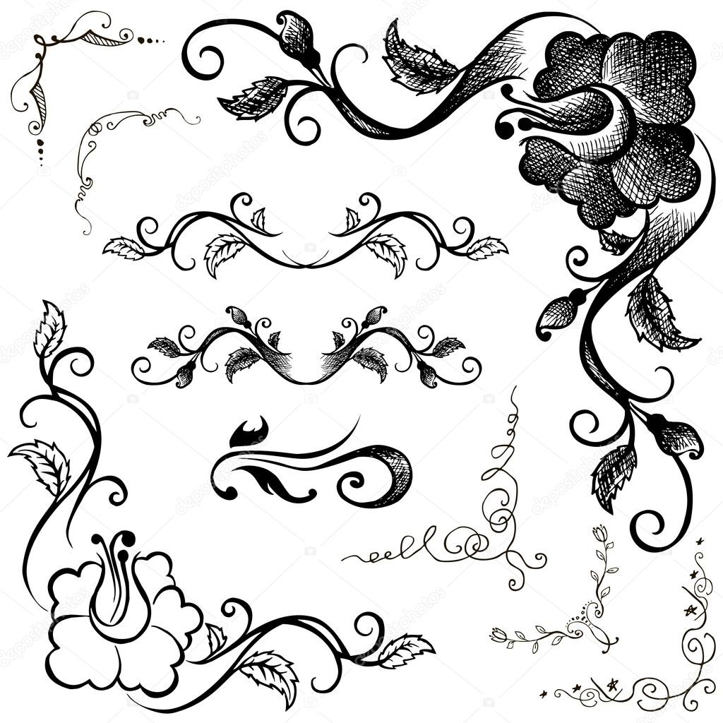 Doodle border and floral patterns hand-drawing