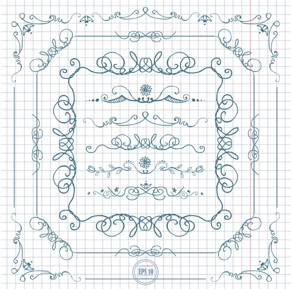 墨汁手绘的矢量线边框集 — 图库矢量图片