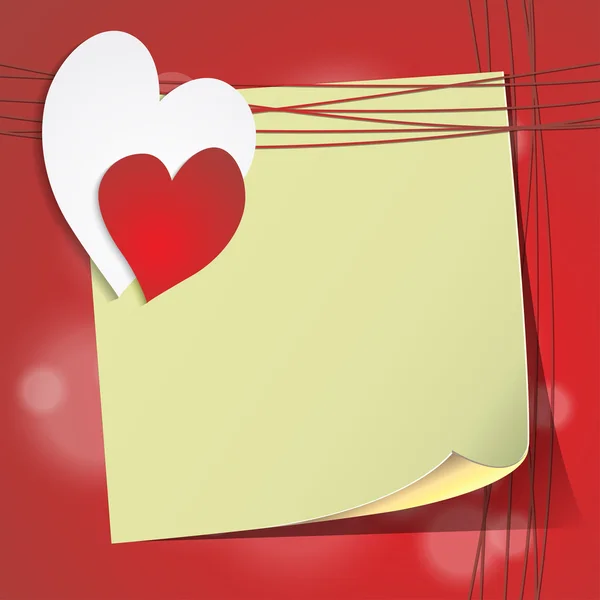 Alla hjärtans-kort med pappersark och hjärtat — Stock vektor