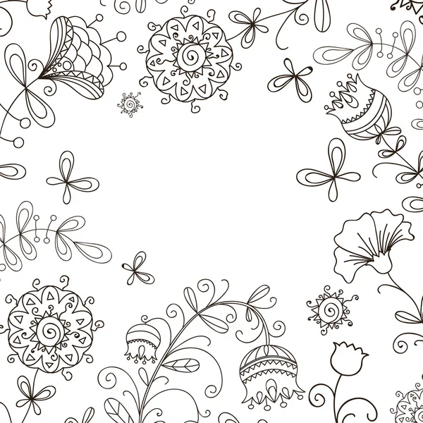 Black and white floral doodle pattern — Stock Vector