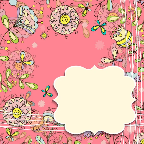 Cartão com um design floral estilo doodle — Vetor de Stock