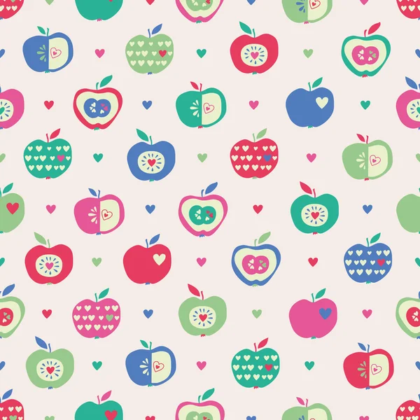 リンゴと心とのシームレスなパターン — ストックベクタ
