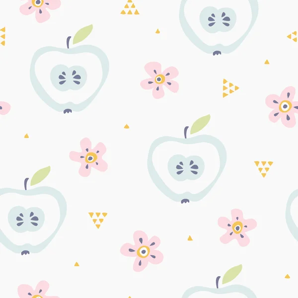 Nahtloses Muster mit Äpfeln und Blumen — Stockvektor
