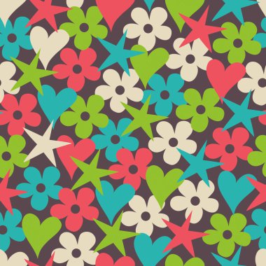 seamless pattern with hearts, stars and flowers clipart