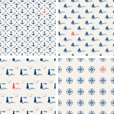 set of maritime seamless patterns