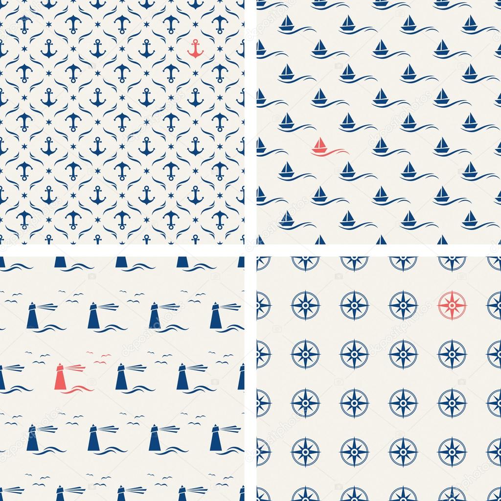 set of maritime seamless patterns