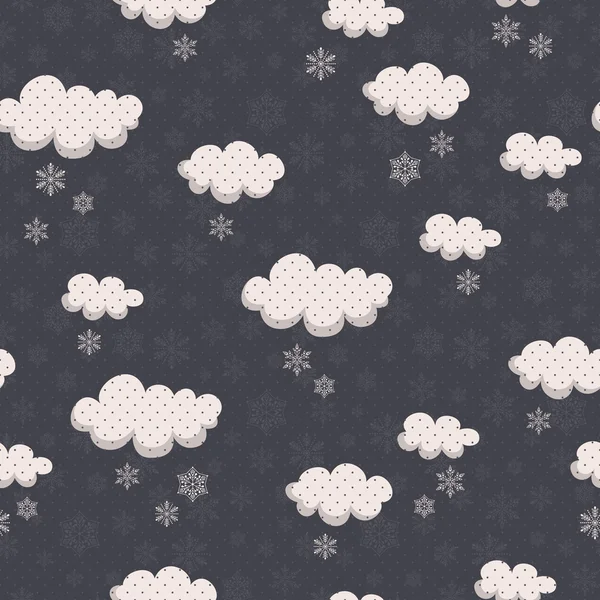 Motif hivernal sans couture avec nuages et flocons de neige — Image vectorielle