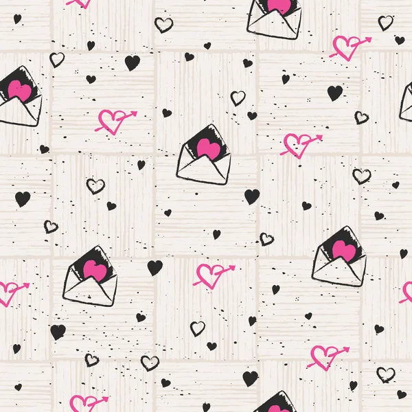 Seamless pattern with hearts and love letters — Stock Vector