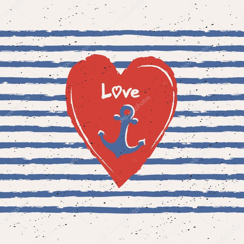greeting card with heart and anchor in maritime design