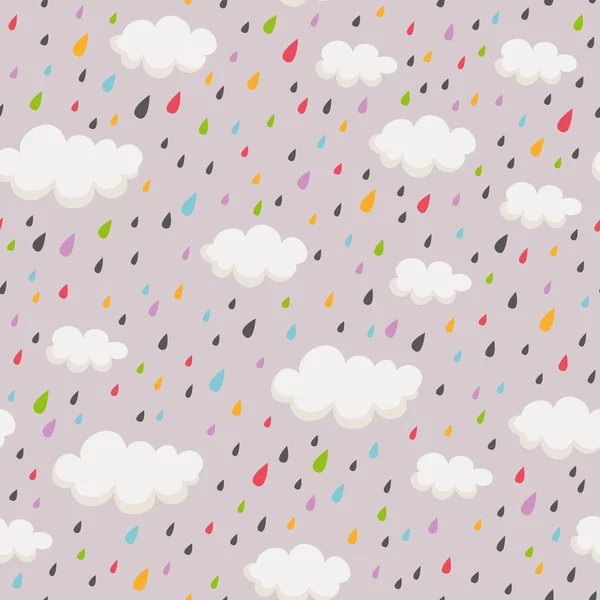 Motif sans couture avec nuages de pluie et gouttes de pluie — Image vectorielle